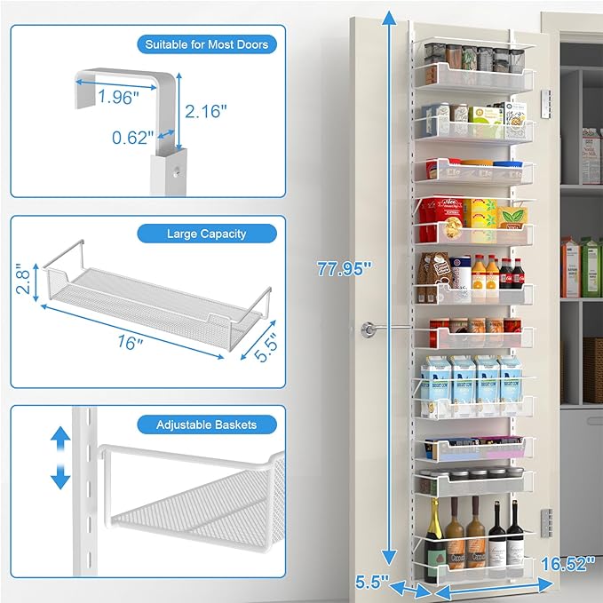 Over the Door Pantry Organizer, 10-Tier Over the Door Organizer