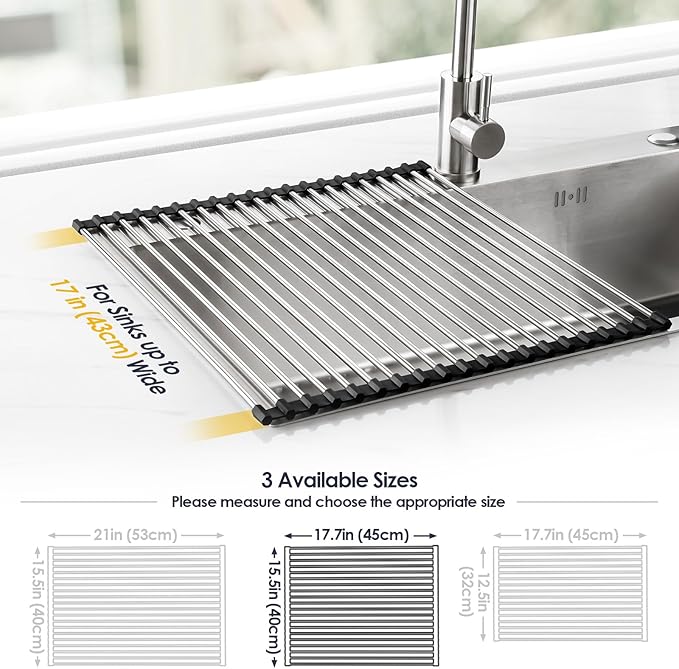 Tomorotec 17.7" x 15.5" Roll Up Dish Drying Rack Over Sink Drying Rack Sink - Image 4
