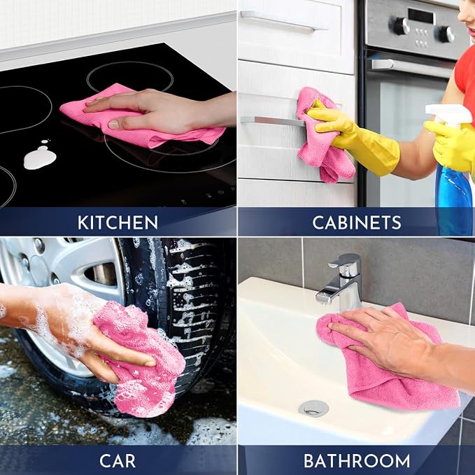 GLIMGLINT Pink Microfiber Cleaning Cloth, 12 Pack Cleaning Towels - Image 7
