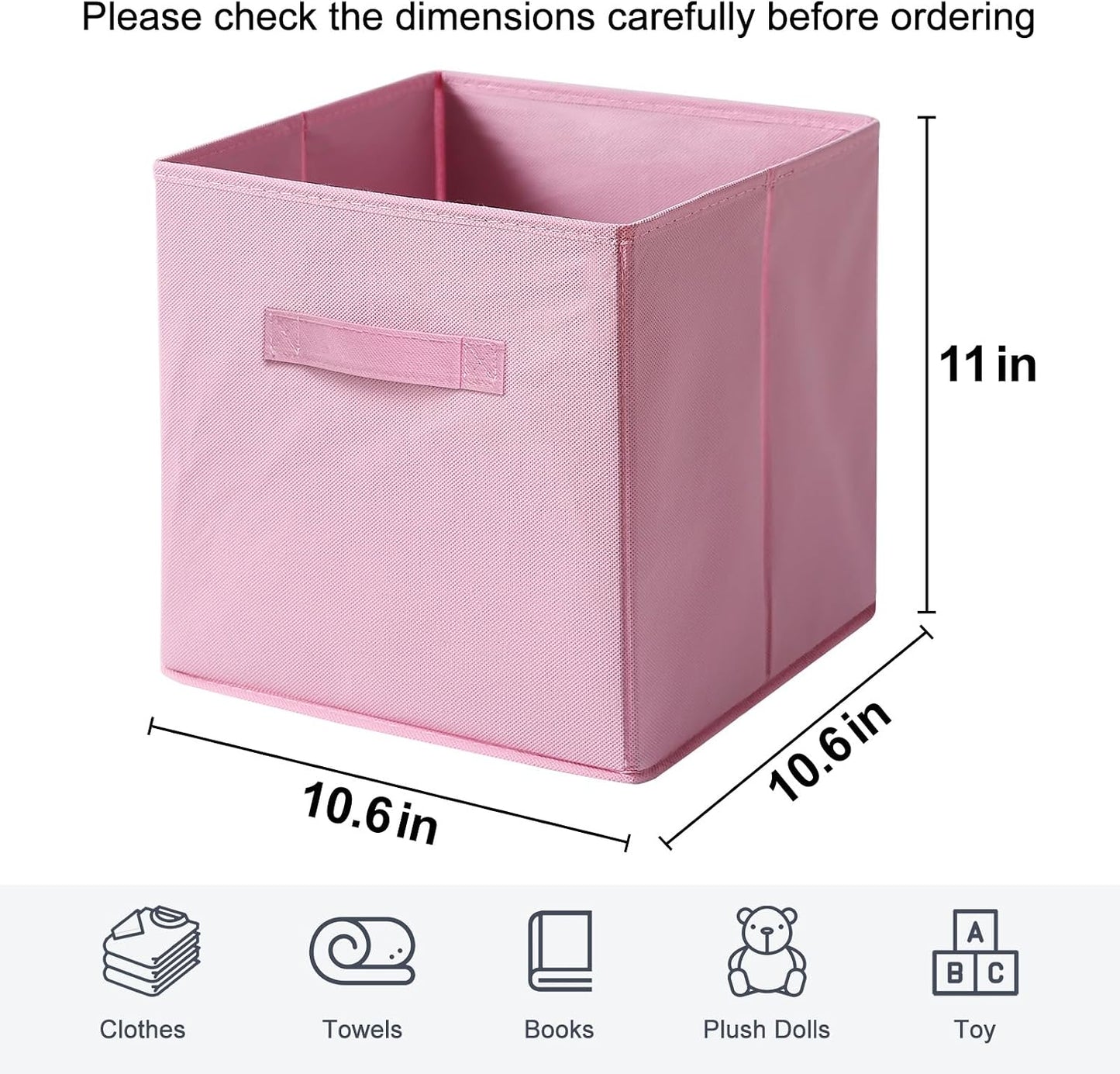 Fabric Storage Bins - 6 Pack Collapsible Cube Organizer for Closet, Shelves & Living Space, Pastel & Dark Color Options - Foldable Storage Boxes with Handles for Clothes (Pink, 11 inch)