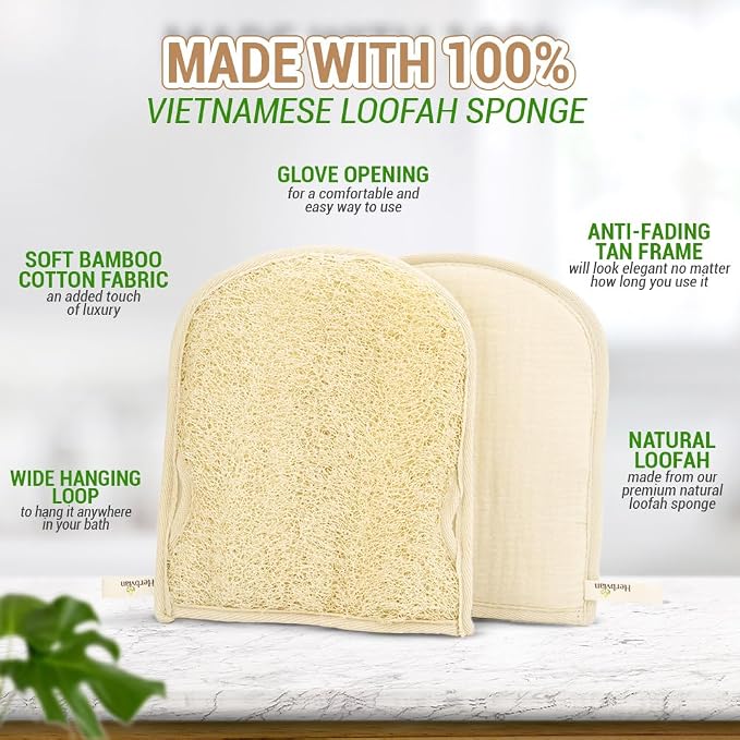 Premium Vietnamese Natural Loofah Gloves – Exfoliating Body Scrubber Mitts - Image 2