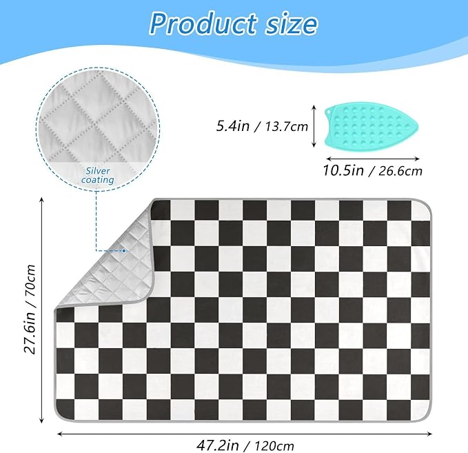 Checkered Black Ironing Mat Thickened Ironing Blanket Travel Portable - Image 2