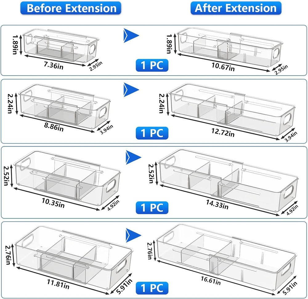 4 Pcs Expandable Drawer Organizer, Adjustable Desk Drawer Organizer with Divi...