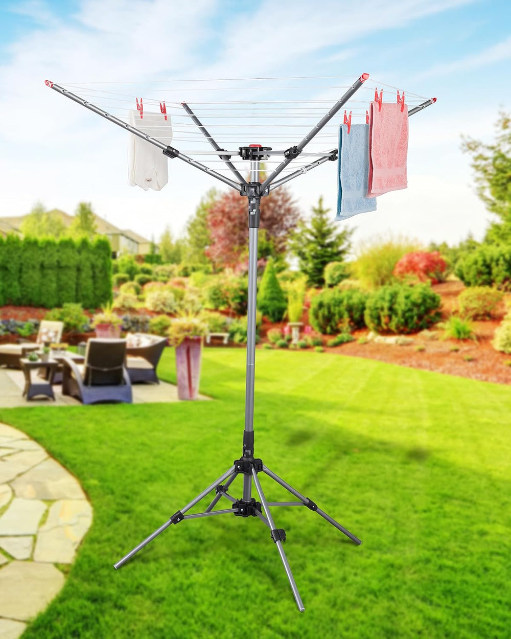 STORAGE MANIAC Portable Umbrella Clothes Drying Rack 8 Lines with 82 Feet Dry...