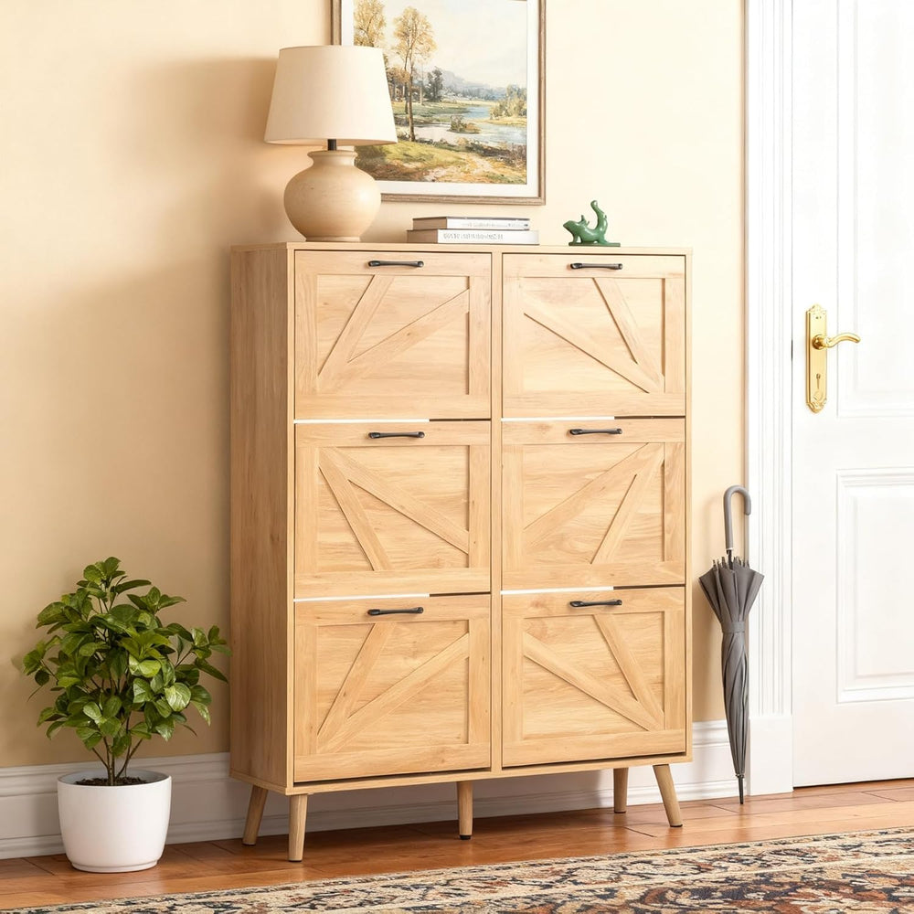 VINGLI 6 Flip Drawer Shoe Cabinet for Entryway, Rustic Shoe Storage Cabinet w...