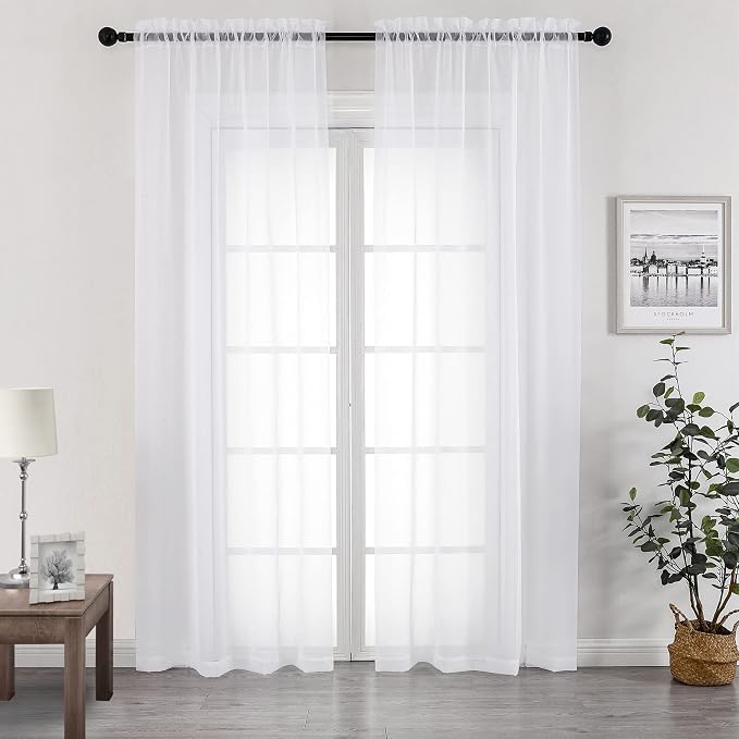 Chyhomenyc White Sheer Curtains 96 inches Long 2 Panels Set, Light Filtering by Chyhomenyc