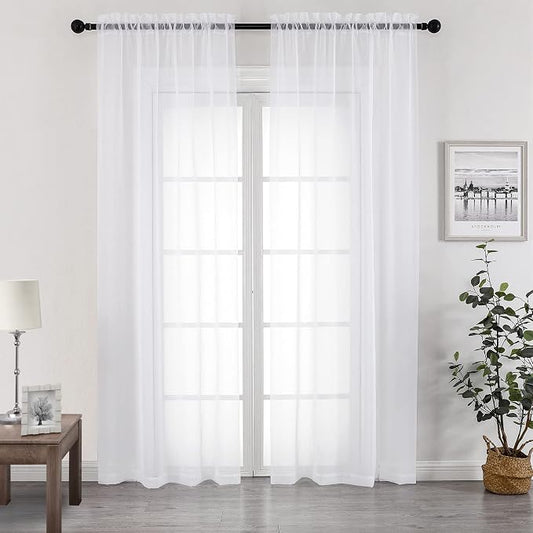 Chyhomenyc White Sheer Curtains 96 inches Long 2 Panels Set, Light Filtering by Chyhomenyc