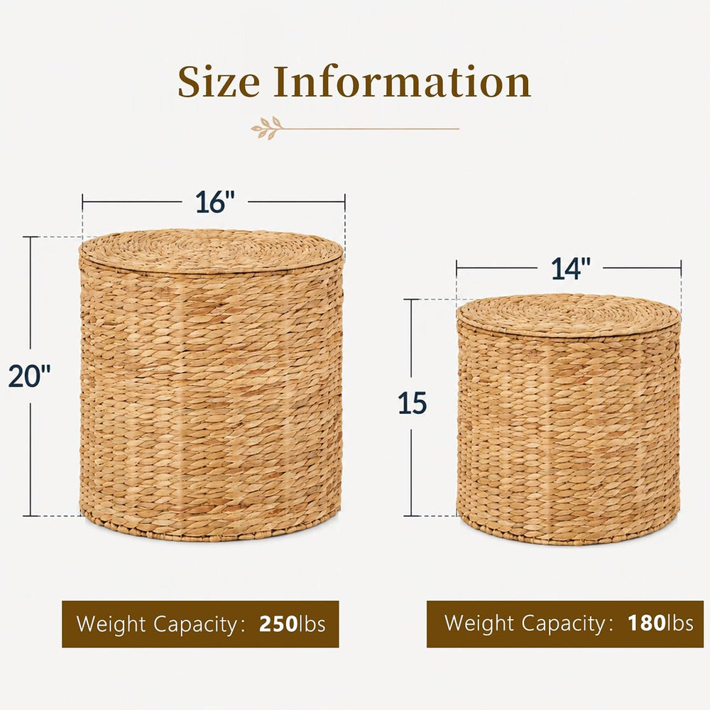 Round Water Hyacinth Storage Ottoman with Lid