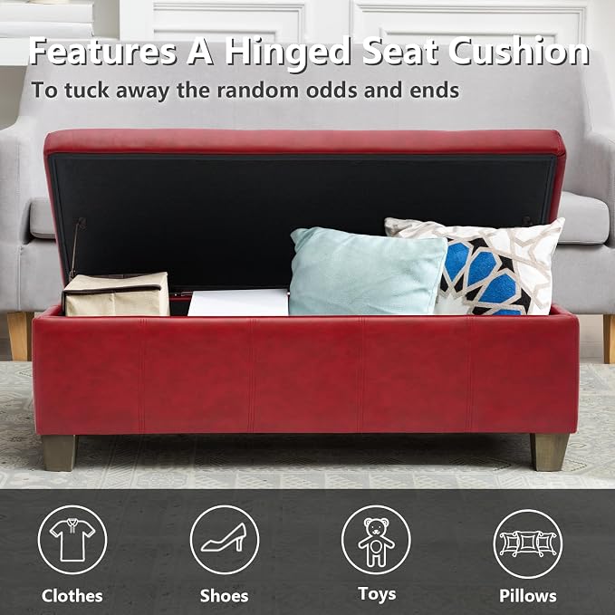 Faux Leather Ottoman with Storage, Rectangular Extra Long Storage Bench - Image 5