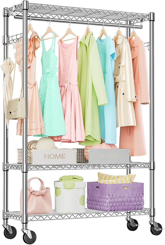 IZEUK 3 Tier Heavy Duty Rolling Garment Rack Wire Clothes Rack by IZEUK