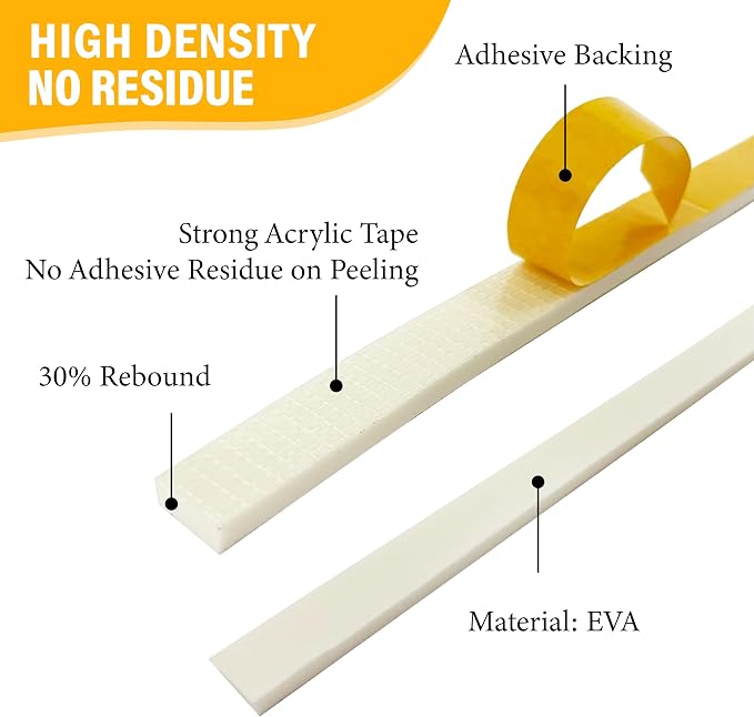 Weather Stripping Foam Tape, 17 Ft Door Seal Strip, EVA Material, High Density - Image 5