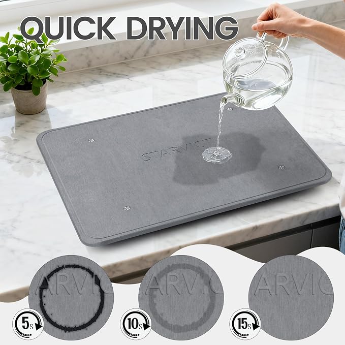 Large Stone Dish Drying Mats for Kitchen Counter, Super Absorbent Fast Drying - Image 3