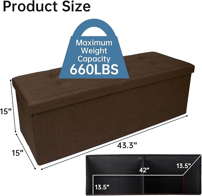 GLAXYFUR 43 Inches Folding Storage Ottoman Bench, Storage Chest, Footrest - Image 3