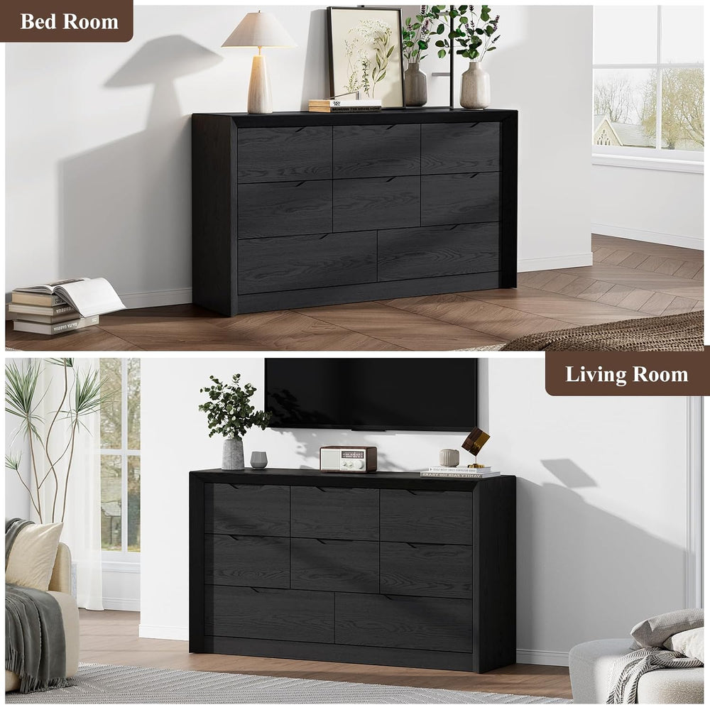YANSNWO Black 8 Drawer Dresser for Bedroom, 55" Wide Chest of Drawers