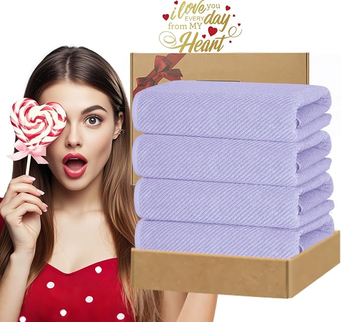 VOOVA & MOVAS Purple Bath Towels Set of 4, Large 30" x 56" - Image 6