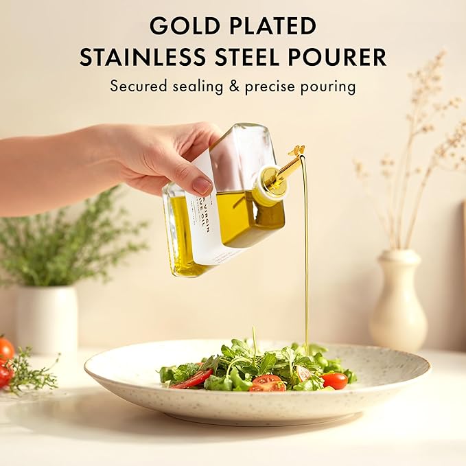 Glass Olive Oil Dispenser Bottle Set: 36 Premium Gold Labels, Oil Dispenser - Image 4