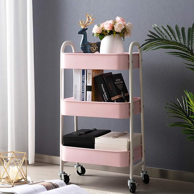 AGTEK Makeup Cart, Movable Rolling Organizer Cart, 3 Tier Metal Utility Cart - Image 2