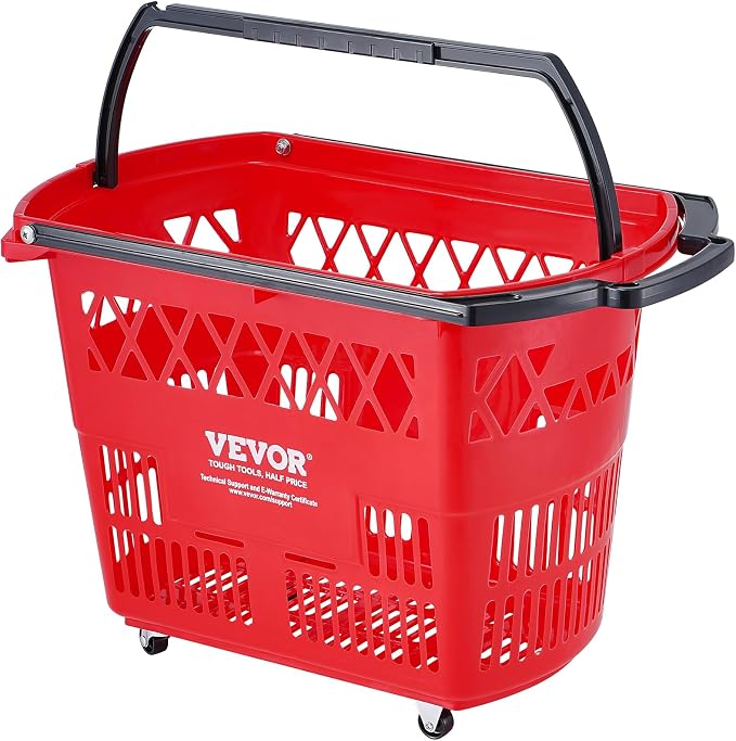 VEVOR Shopping Carts with Handles, 39L Plastic Rolling Shopping Basket with - Image 9