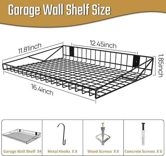 4 Pack Garage Wall Shelf, Garage Wall Mounted Shelving, Heavy Duty Floating - Image 2