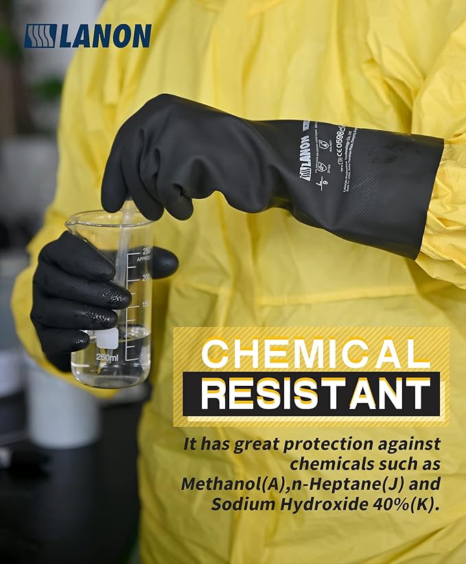 LANON Rubber Chemical Resistant Gloves, Reusable Heavy-duty Safety Work Gloves - Image 2