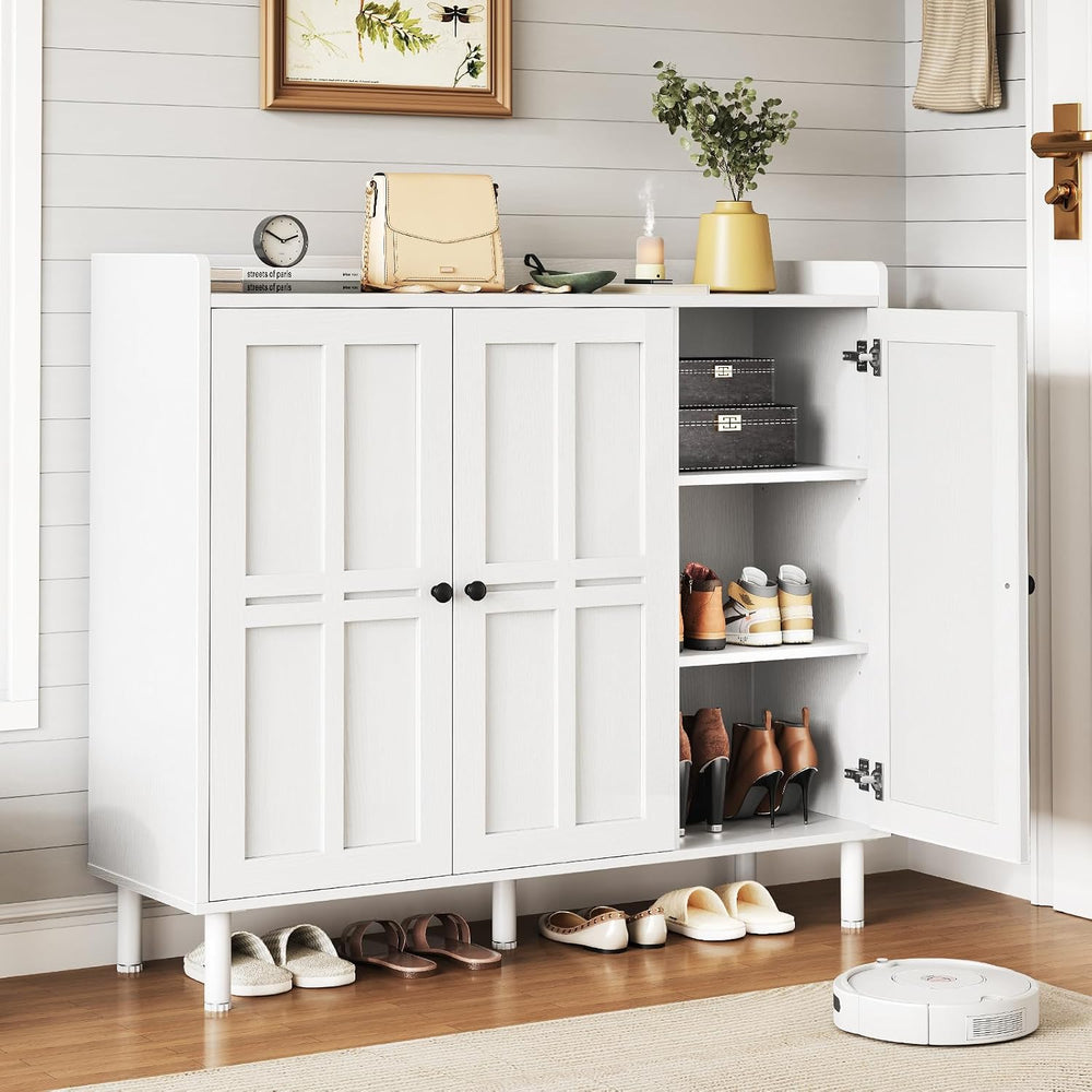 ONBRILL Shoe Cabinet with 3 Doors & Adjustable Shelves for Entryway(White)