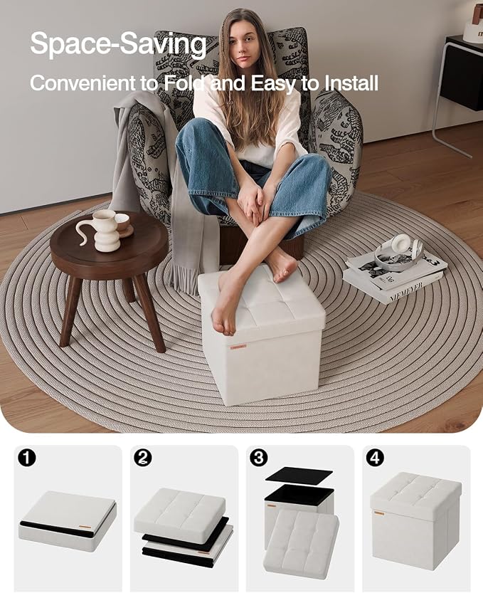 Folding Storage Ottoman, Velvet Storage Bench, - Image 5