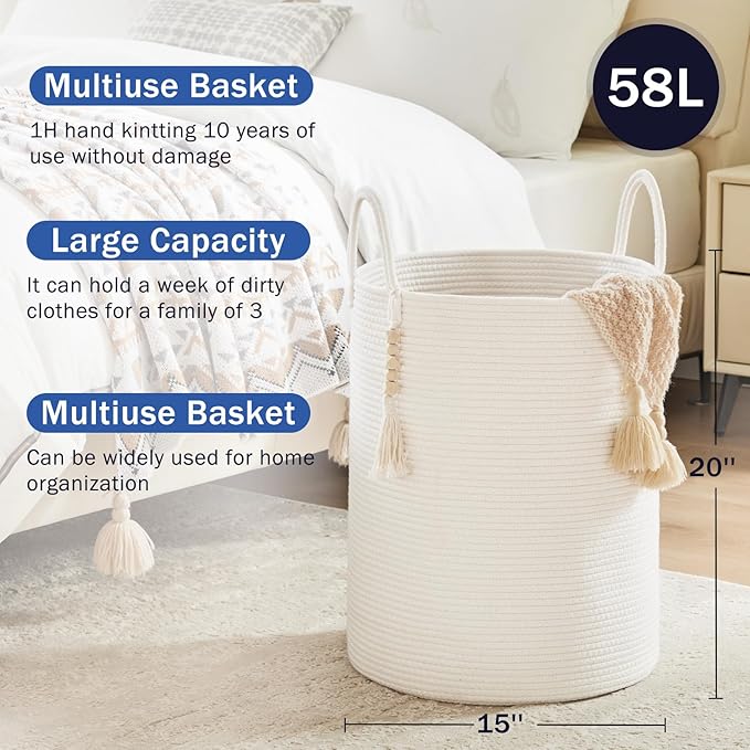 Fiona's magic Woven Rope Laundry Hamper, Tall Laundry Basket - Image 5