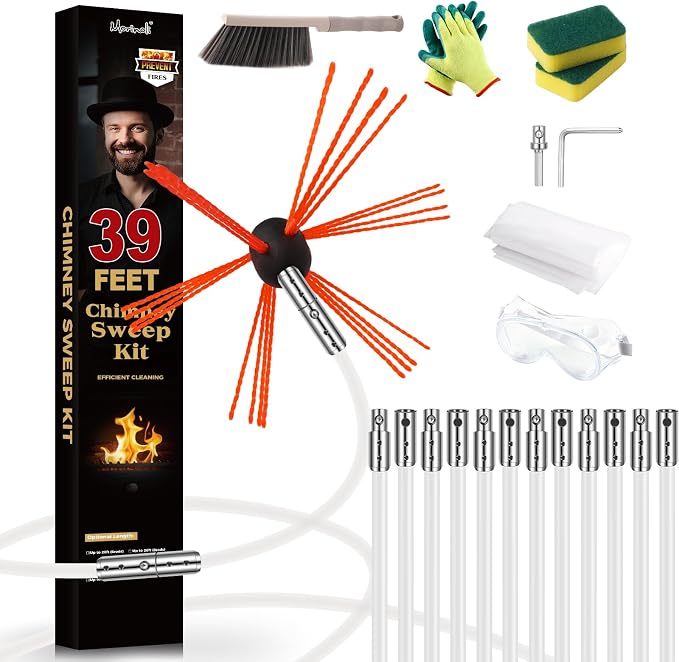39 Feet Chimney Sweep Kit, Chrome Button Locking System, Chimney Cleaning Kit by Morinoli