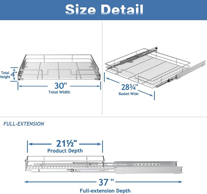ROOMTEC Pull Out Cabinet Organizer, Cabinet Pull Out Shelves 30" W x 21½" D - Image 3