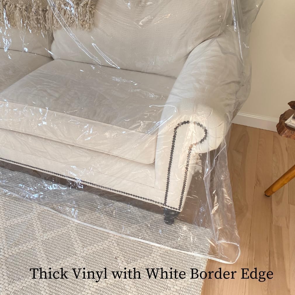 Evelots Clear Couch Cover - Thick Heavy Duty Vinyl 3 Seat Sofa Cover for Protection Against Cat & Dog Clawing - Stain & Dust Protector - Waterproof Slipcover for Moving & Storage
