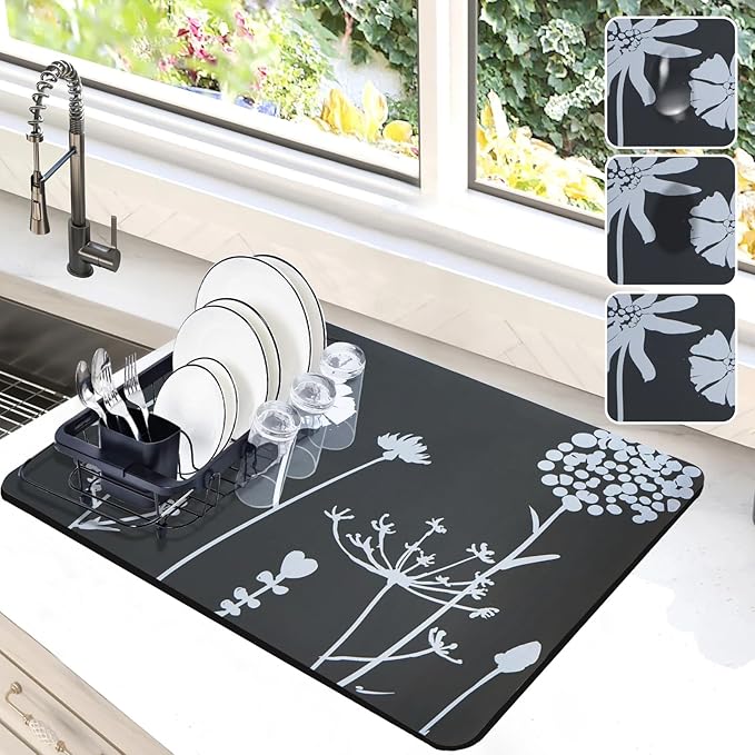 Dish Drying Mat for Kitchen Counter, Hide Stain Anti Absorbent for Kitchen by Etomiel
