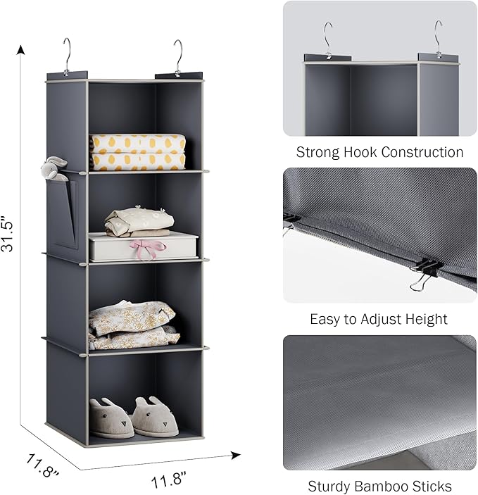 YOUDENOVA Hanging Closet Organizer, 4-Shelf Closet Hanging Storage Shelves - Image 3