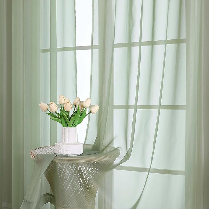 Chyhomenyc Sage Green Sheer Curtains 84 Inches Long 2 Panels, Light Filtering - Image 7