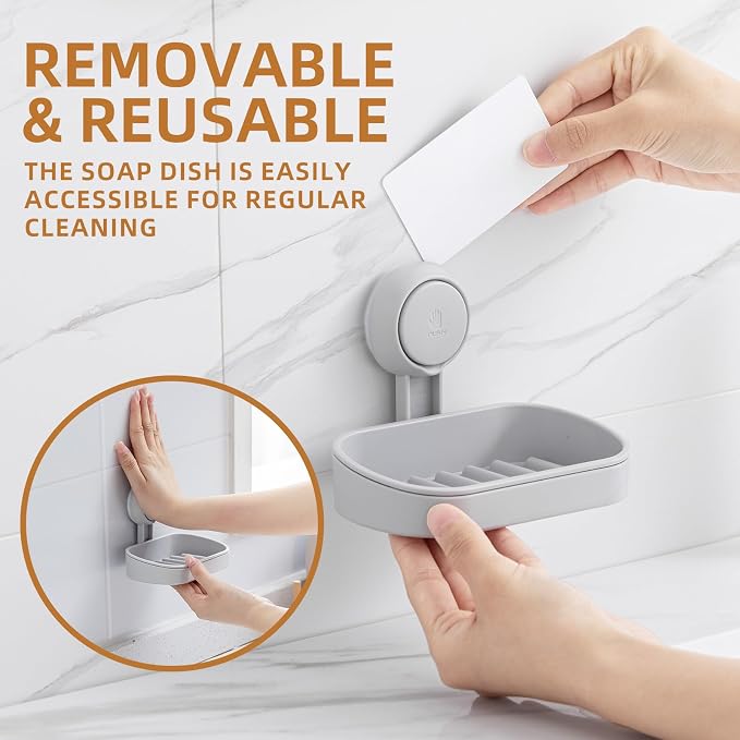 LEVERLOC Soap Dish Holder for Shower Suction Cup Wall Mounted Self Draining - Image 8