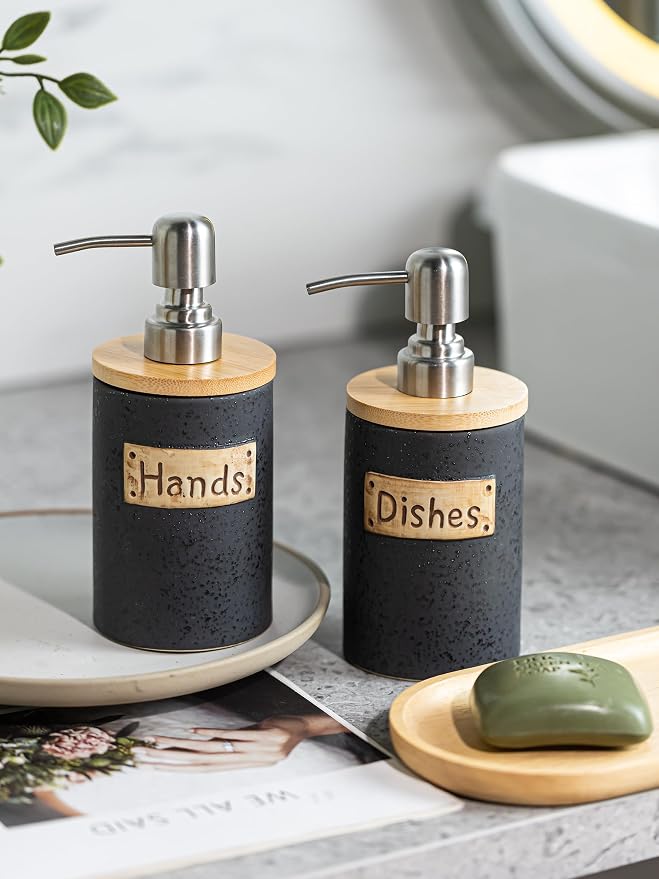 Kitchen Soap Dispenser Set, Ceramic Hand and Dish Soap Dispenser - Image 4