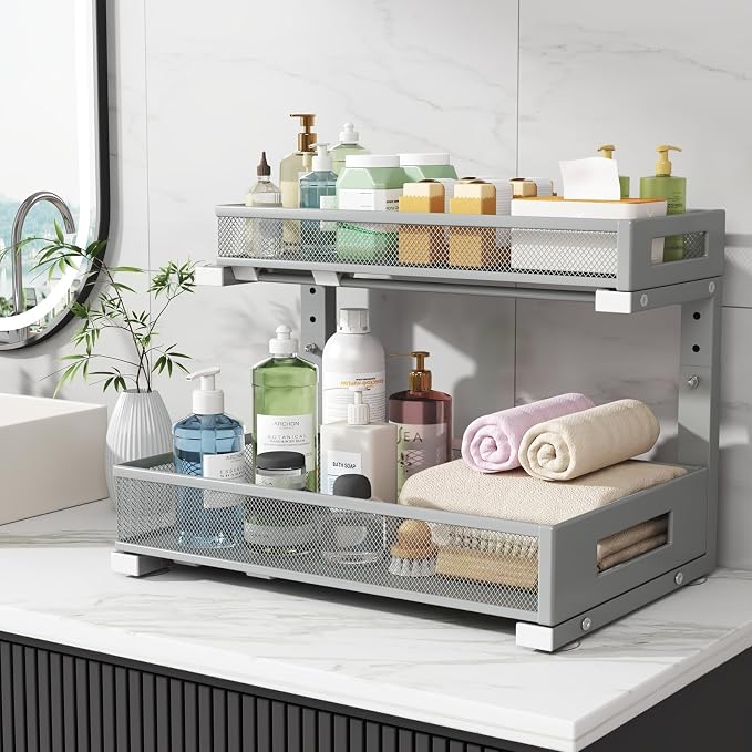 1 Pack 17IN Depth Under Sink Storage Organizer, Large 2-Tier Elegant Mesh Pull - Image 7