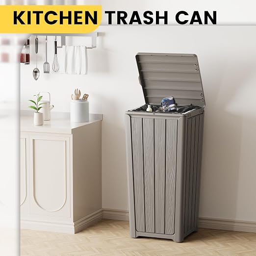 Outdoor Trash Can with Lid, Waterproof Resin Garbage Can with Tiered Lid - Image 3