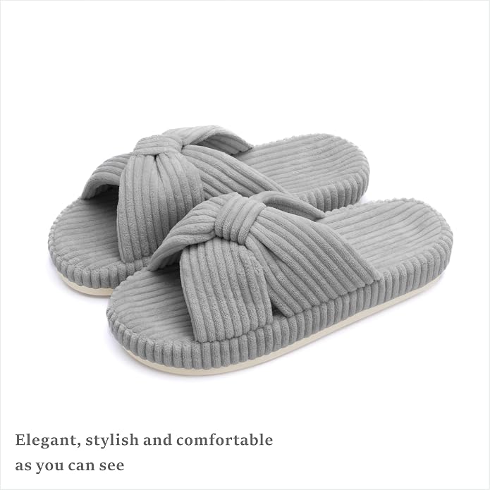 Chantomoo Slippers for Women Memory Foam House Bedroom Corduroy Bow Crossbands - Image 6