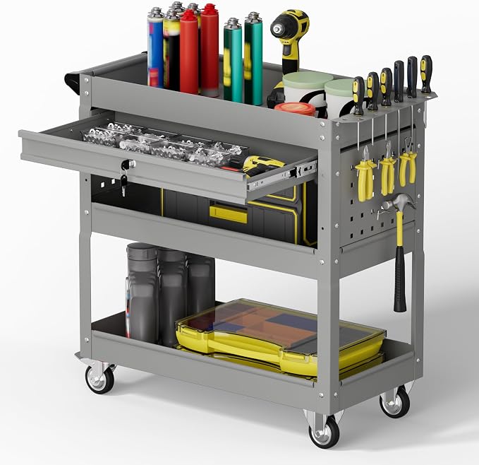 3 Tier Rolling Tool Cart with Drawers, 450 LBS Capacity Tool Cart on Wheels by Unknown