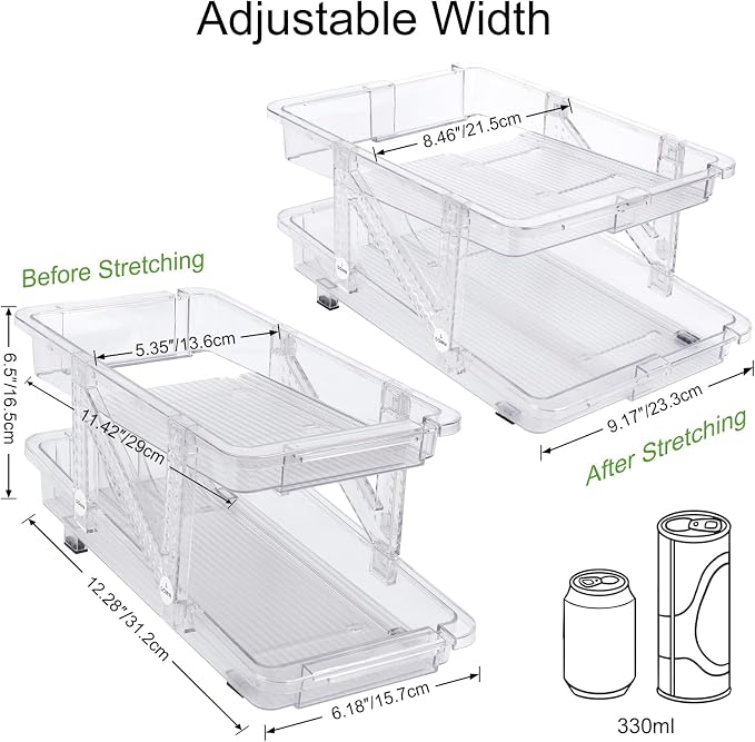 2 Pack Drink Organizer for Refrigerator, Soda Can Dispenser, Adjustable Width - Image 2