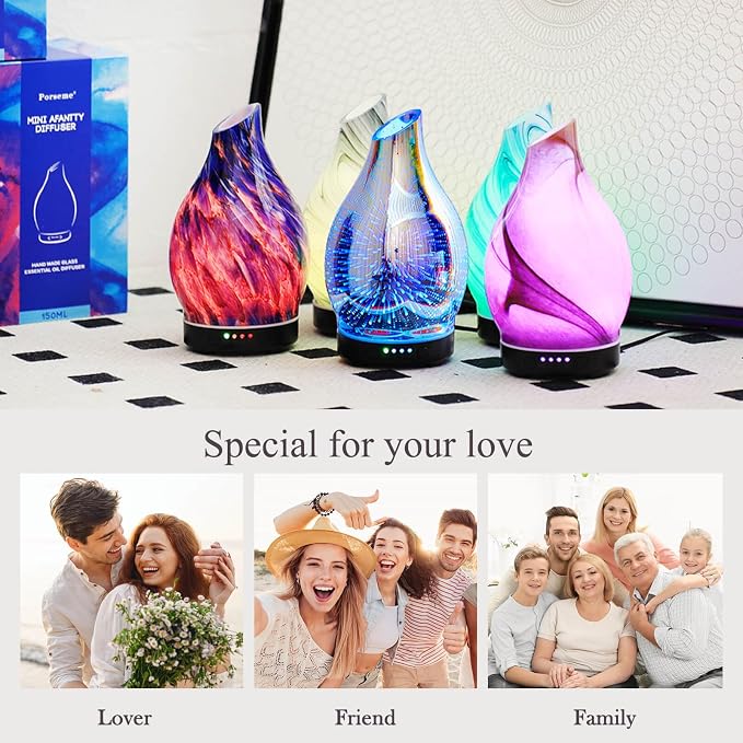 Porseme 150ml Essential Oil Diffuser Glass Color Changing Aroma Air Diffusers - Image 6