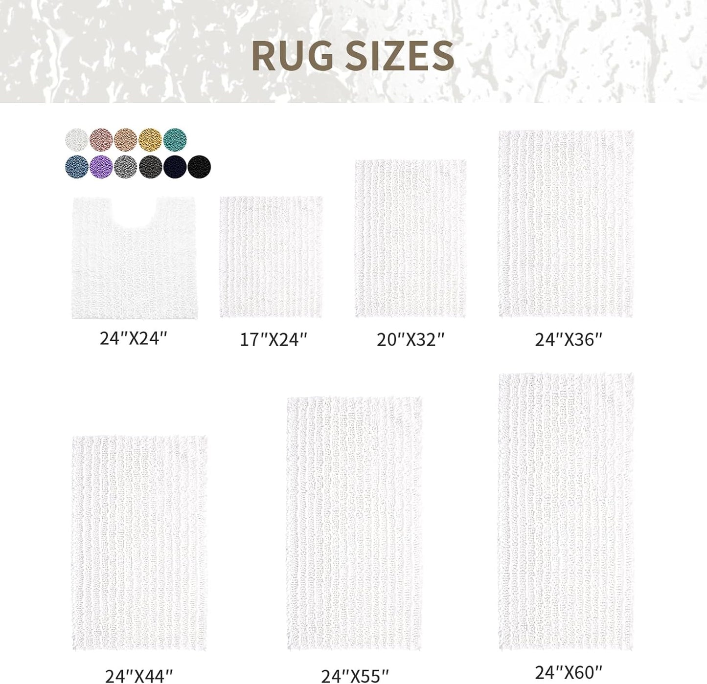 Bathroom Rugs Non Slip Washable 32x20, Extra Thick Soft Chenille Absorbent Bath Mat, High Density Barrier Non Slip Backing, Quick Dry Plush Shaggy Floor Carpet for Tub&Shower, White