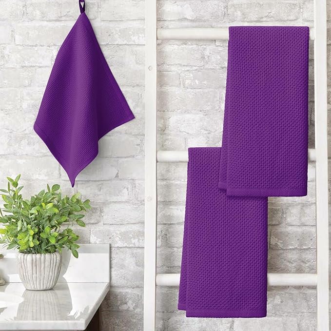 Artoid Mode 100% Cotton Purple Waffle Weave Kitchen Dish Cloths, 13x28 Inch - Image 3