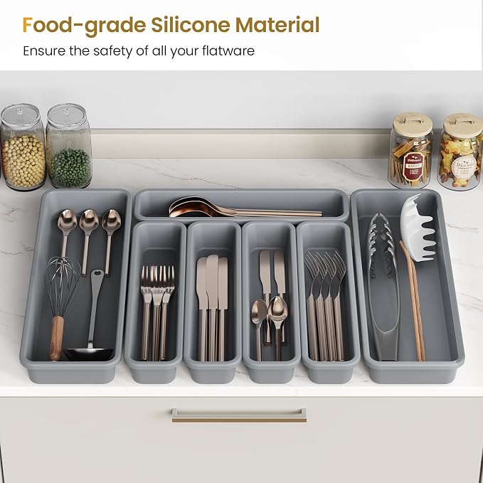 7 Pack Silicone Silverware Drawer Organizer, DIY Free Combination Kitchen - Image 2