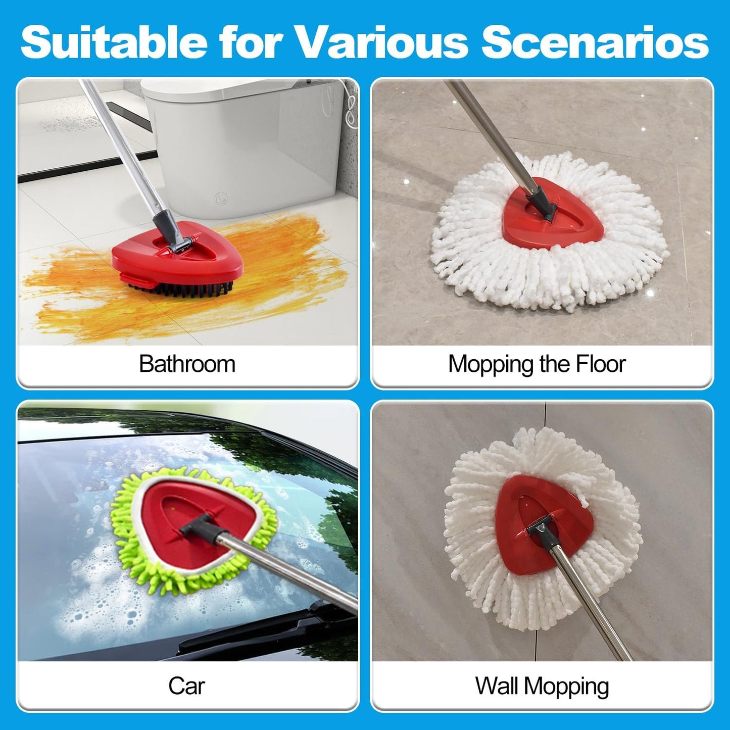 Mop Heads Replacements for Ocedar, Mop Replace Head for o Cedar Easywring 1 Tank, Spin Mop Replacement Head Mop Heads Include 6 Mop Refills Machine Washable, 1 Scrubber Mop Head and 1 Mop Base