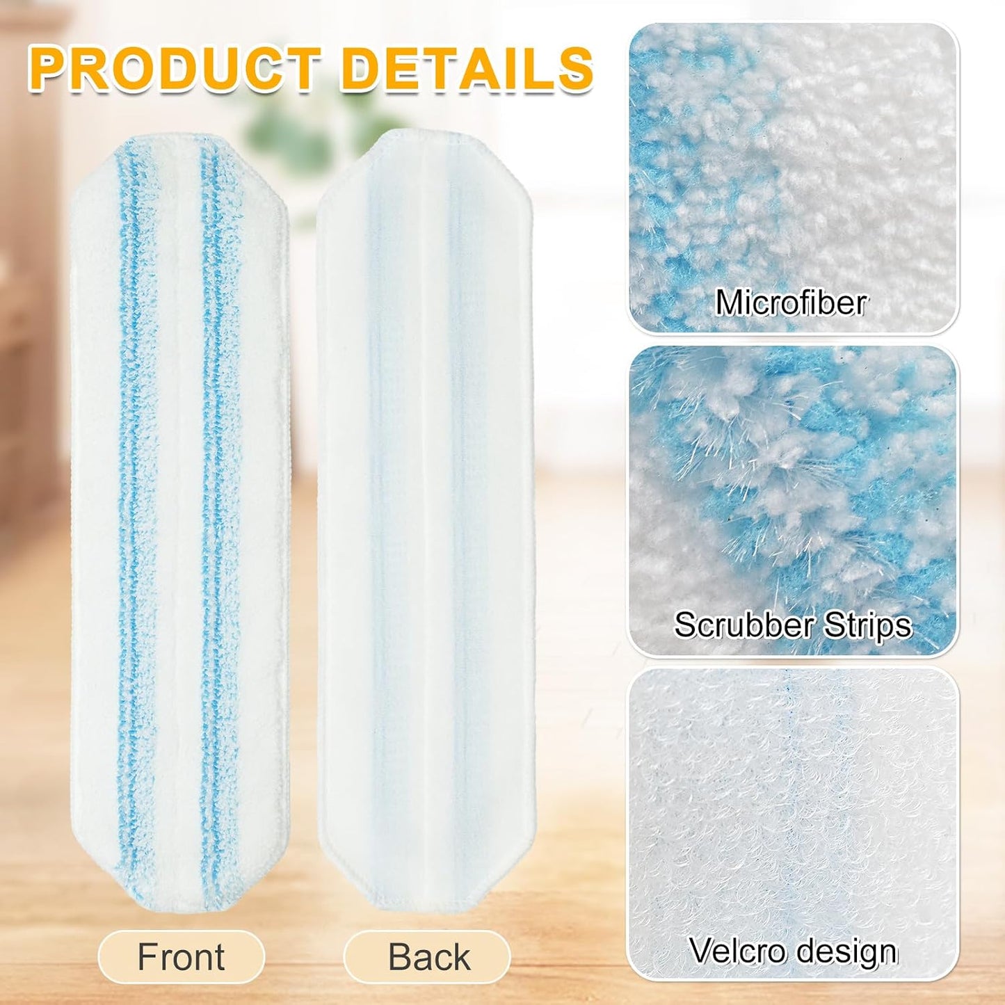 Mop Pads for OCedar H2prO Flat Mop System, 6 Pack Mop Heads Replacements for Ocedar H2prO Flat Mop, Microfiber Reusable Machine Washable Durable Long-Lasting Mop Refills Safe on Various Floors