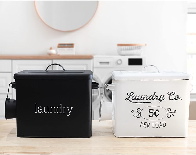 AuldHome Design Enamelware Laundry Powder Container, Enamelware Detergent Bin - Image 9