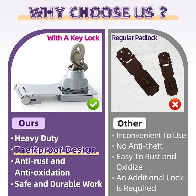 Alise Keyed Hasp Lock, 3 Inch Safety Packlock Clasp Hasp Lock Latch - Image 8