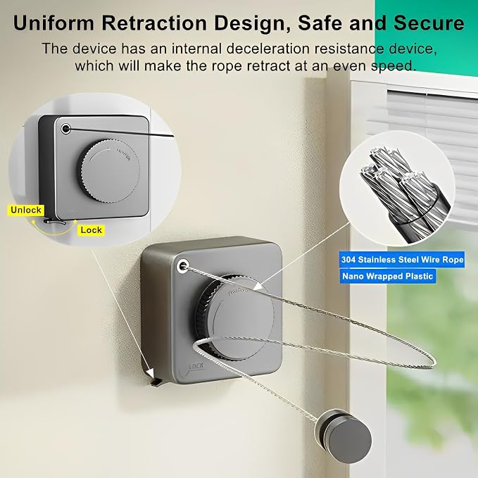 13.8ft Retractable Clothesline, Non-sag Clothesline, Indoor & Outdoor Heavy - Image 5