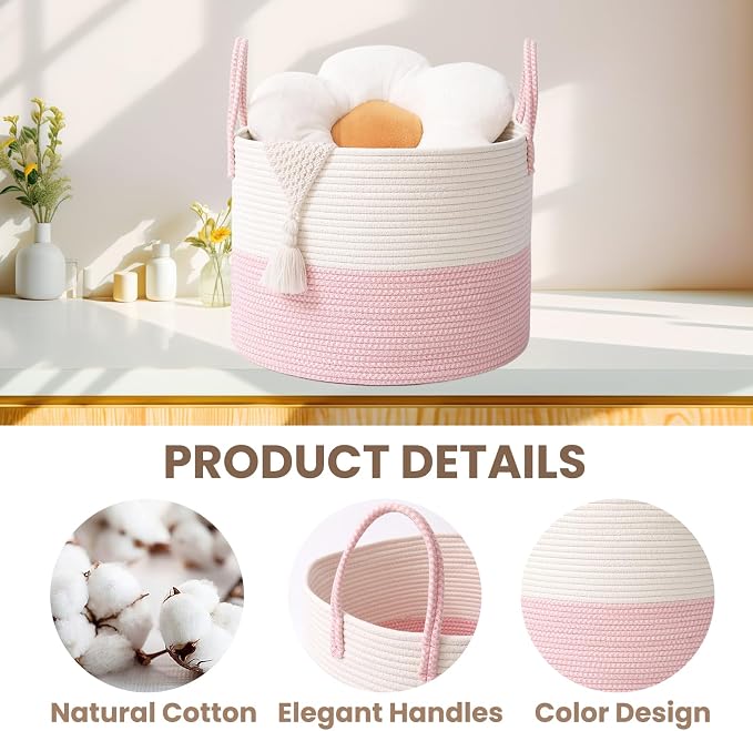 Woven Blanket Basket, 65L Large Rope Storage Bin - Image 3